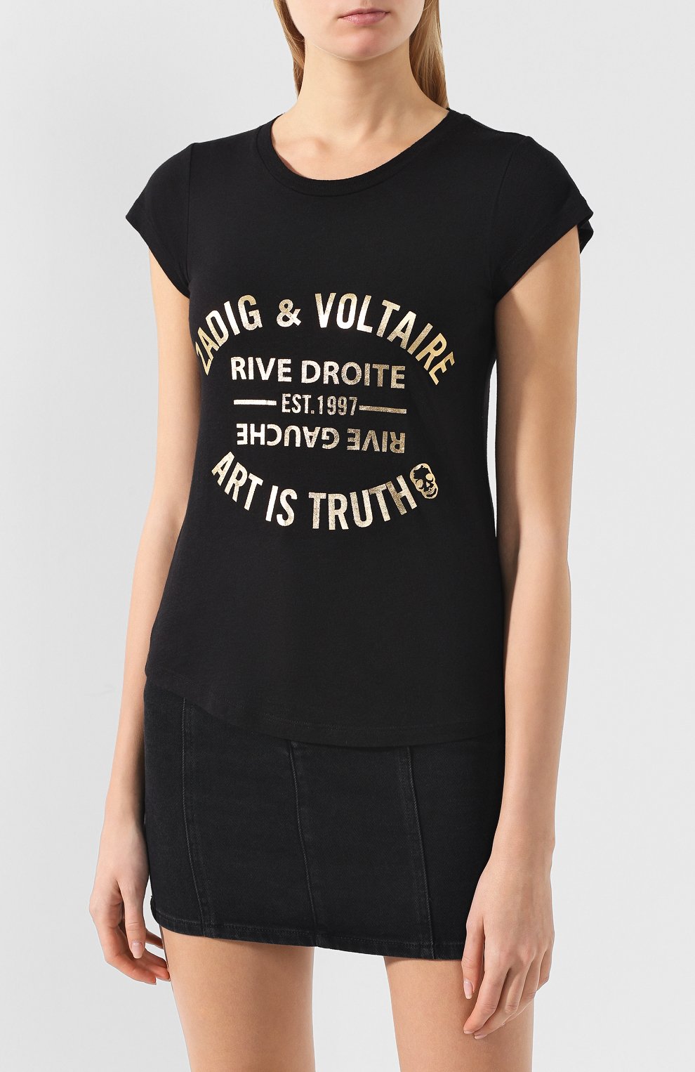 Футболка из смеси хлопка и вискозы ZADIG AND VOLTAIRE черного цвета по цене 7525 руб., арт. SHTS1828F, фото 3 Футболка из смеси хлопка и вискозы ZADIG AND VOLTAIRE, арт. SHTS1828F, фото 3