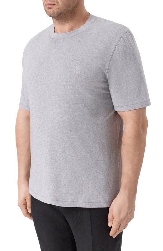 Хлопковая футболка Brunello Cucinelli M0B131328G Серый  M0B131328G Фото 3