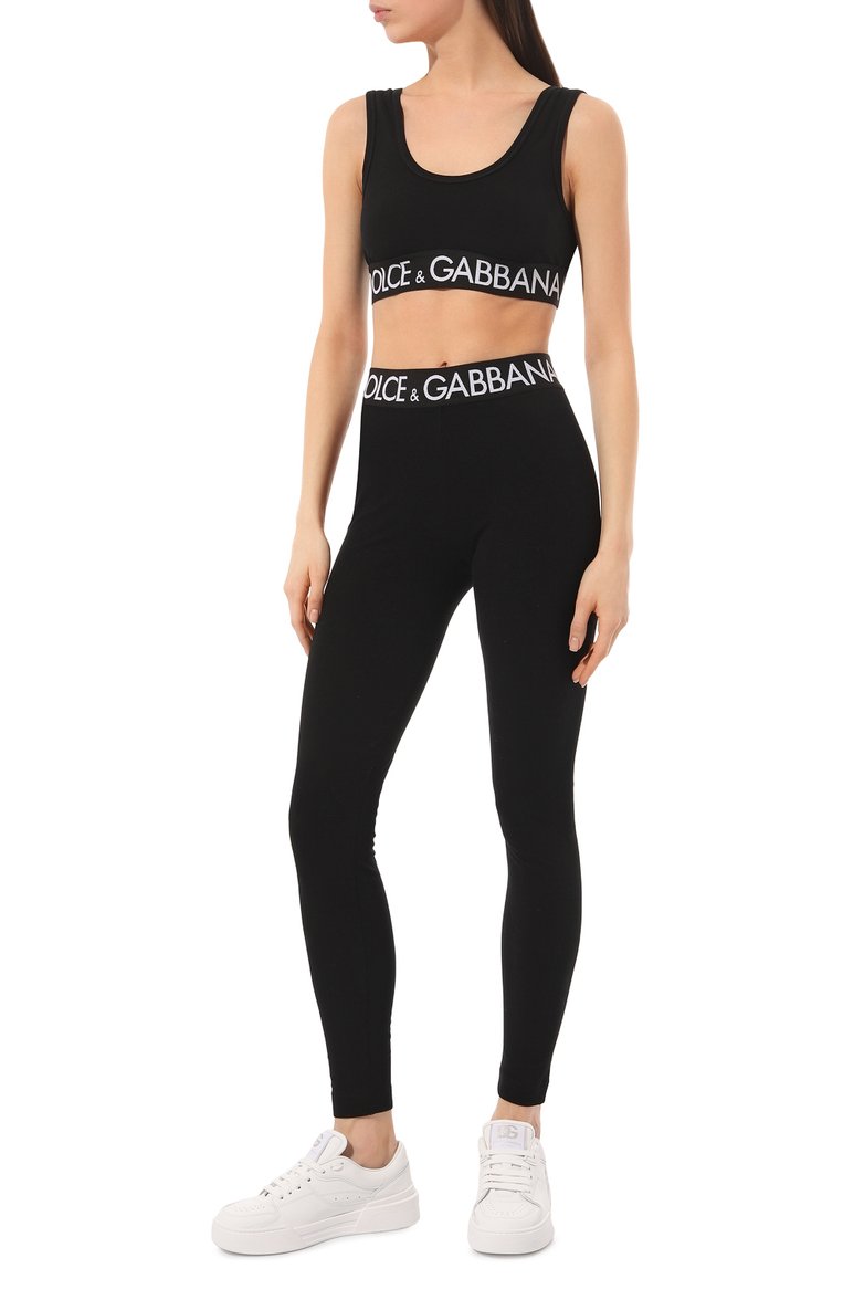 Женский хлопковый бра-топ DOLCE & GABBANA черного цвета, арт. F756QT/FUGFJ | Фото 2 (Материал внешний: Хлопок; Длина (для топов): Укороченные; Стили: Спорт-шик; Женское Кросс-КТ: Топ-спорт; Региональные ограничения белый список (Axapta Mercury): Не проставлено; Рукава: Без рукавов)