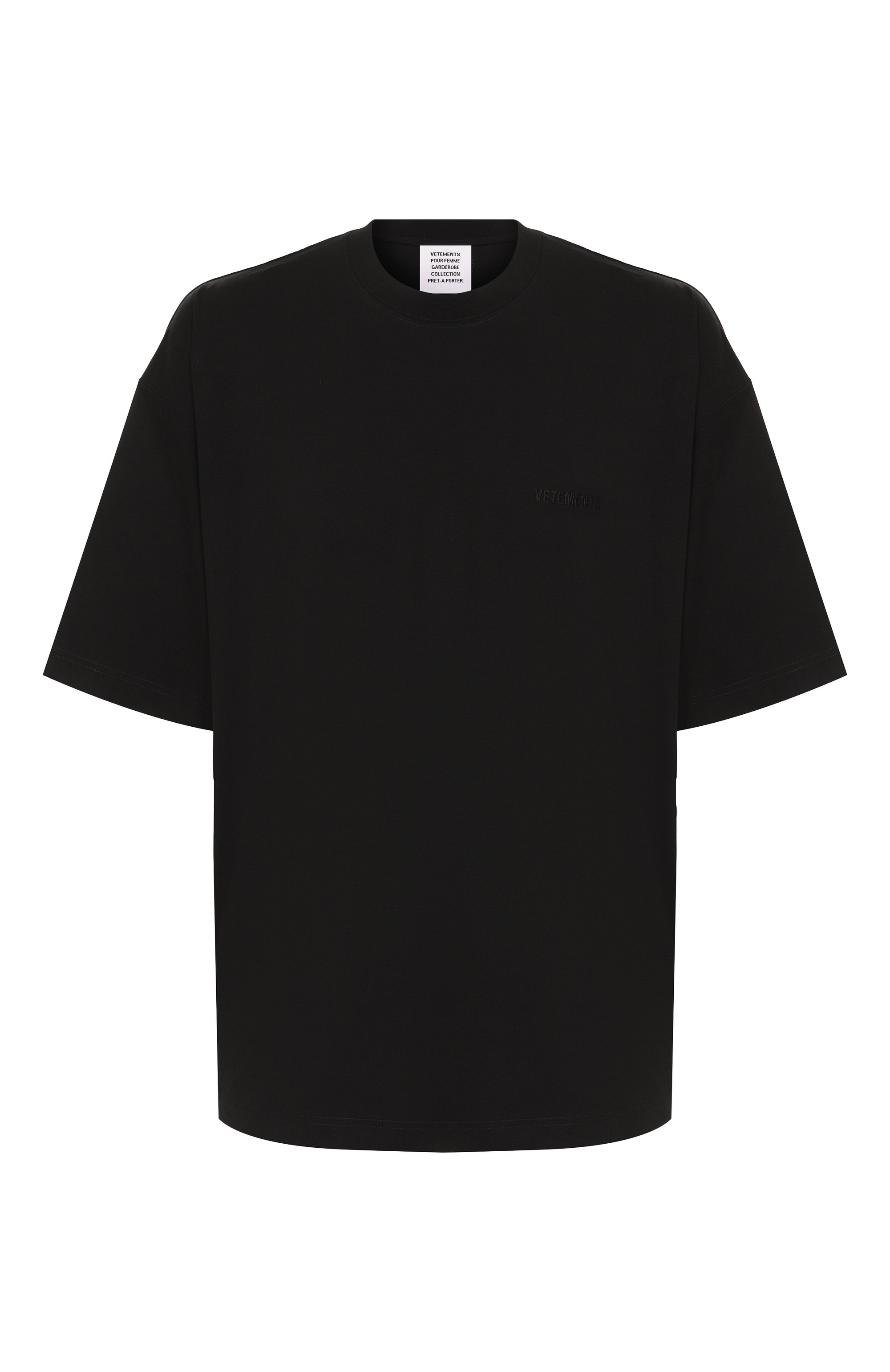 Хлопковая футболка VETEMENTS черного цвета по цене 53900 руб., арт. UH76TR100B/1000 LIGHT JERSEY, фото 1 Хлопковая футболка VETEMENTS, арт. UH76TR100B/1000 LIGHT JERSEY, фото 1