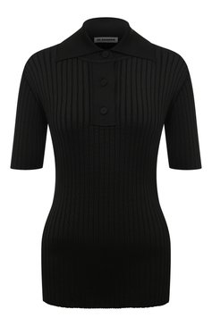 Женское поло из вискозы JIL SANDER черного цвета, арт. J02GL0107/J18313 | Фото 1 (Материал внешний: Вискоза; Драгоценные камни: Проставлено; Рукава: Короткие; Материал сплава: Проставлено; Длина (для топов): Стандартные; Кросс-КТ: Трикотаж; Стили: Минимализм)