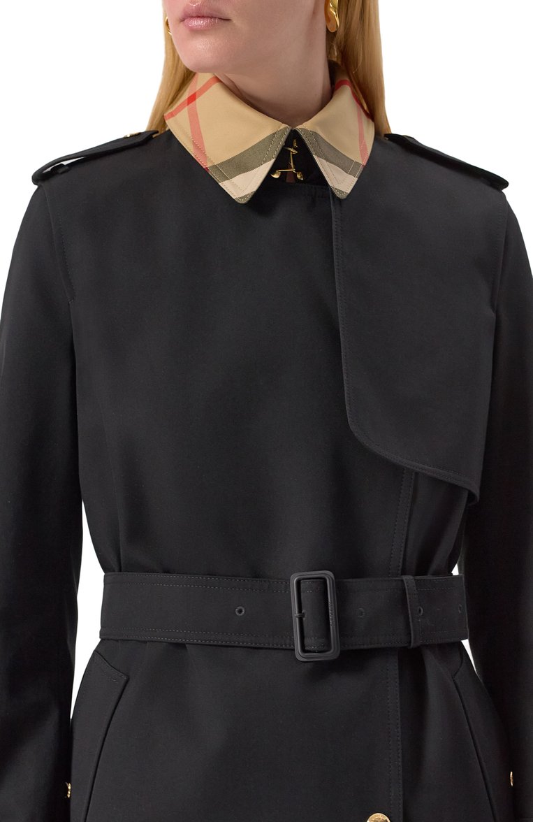 Женский хлопковый тренч BURBERRY черного цвета, арт. 8089811 | Фото 5 (Рукава: Длинные; Автоматизация ТО: Проставлено; Автоматизация состава: Проставлено; Материал внешний: Хлопок; Длина (верхняя одежда): До колена; Материал подклада: Хлопок; Кросс-КТ: Куртка; Стили: Классический)
