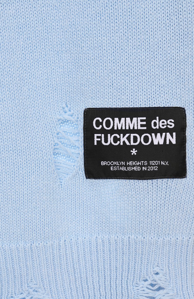 Женский свитер COMME DES FUCKDOWN голубого цвета, арт. CFABW01314 | Фото 6 (Материал внешний: Хлопок, Синтетический материал; Рукава: Длинные; Длина (для топов): Удлиненные; Женское Кросс-КТ: Свитер-одежда; Стили: Гранж)
