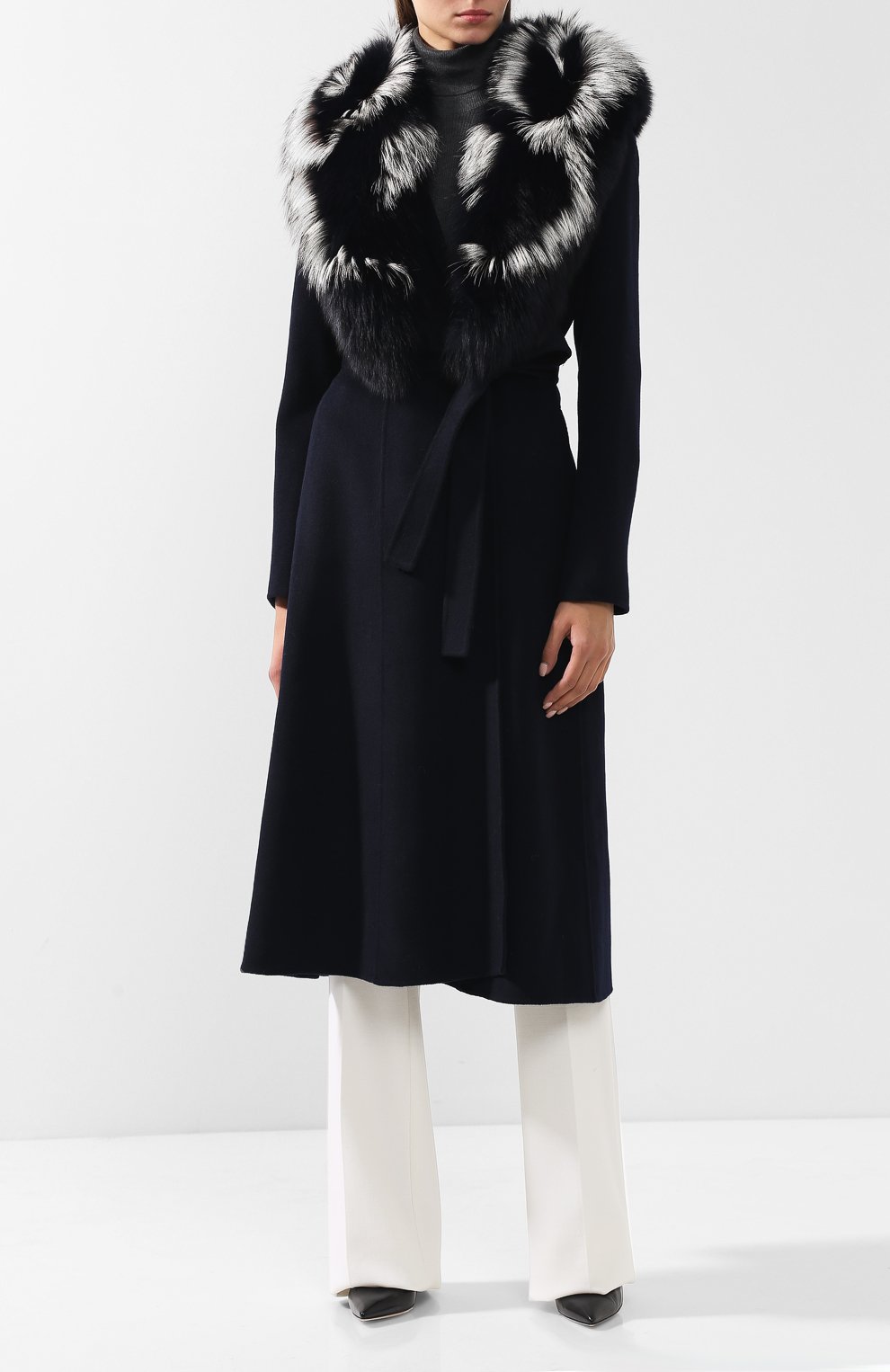 Шерстяное пальто с меховым воротником YVES SALOMON, арт. 9WYM01119CBRD, фото 3