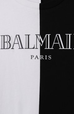 Детская хлопковая футболка BALMAIN черно-белого цвета, арт. BW8Q01 | Фото 3 (Рукава: Короткие; Мальчики Кросс-КТ: Футболка-одежда; Материал внешний: Хлопок; Автоматизация ТО: Проставлено; Автоматизация состава: Проставлено; Ростовка одежда: 8 лет | 128 см, 6 лет | 116 см, 10 - 11 лет | 140 - 146см, 12 лет | 152 см, 13 - 15 лет | 158 см, 16 лет | 164 см)