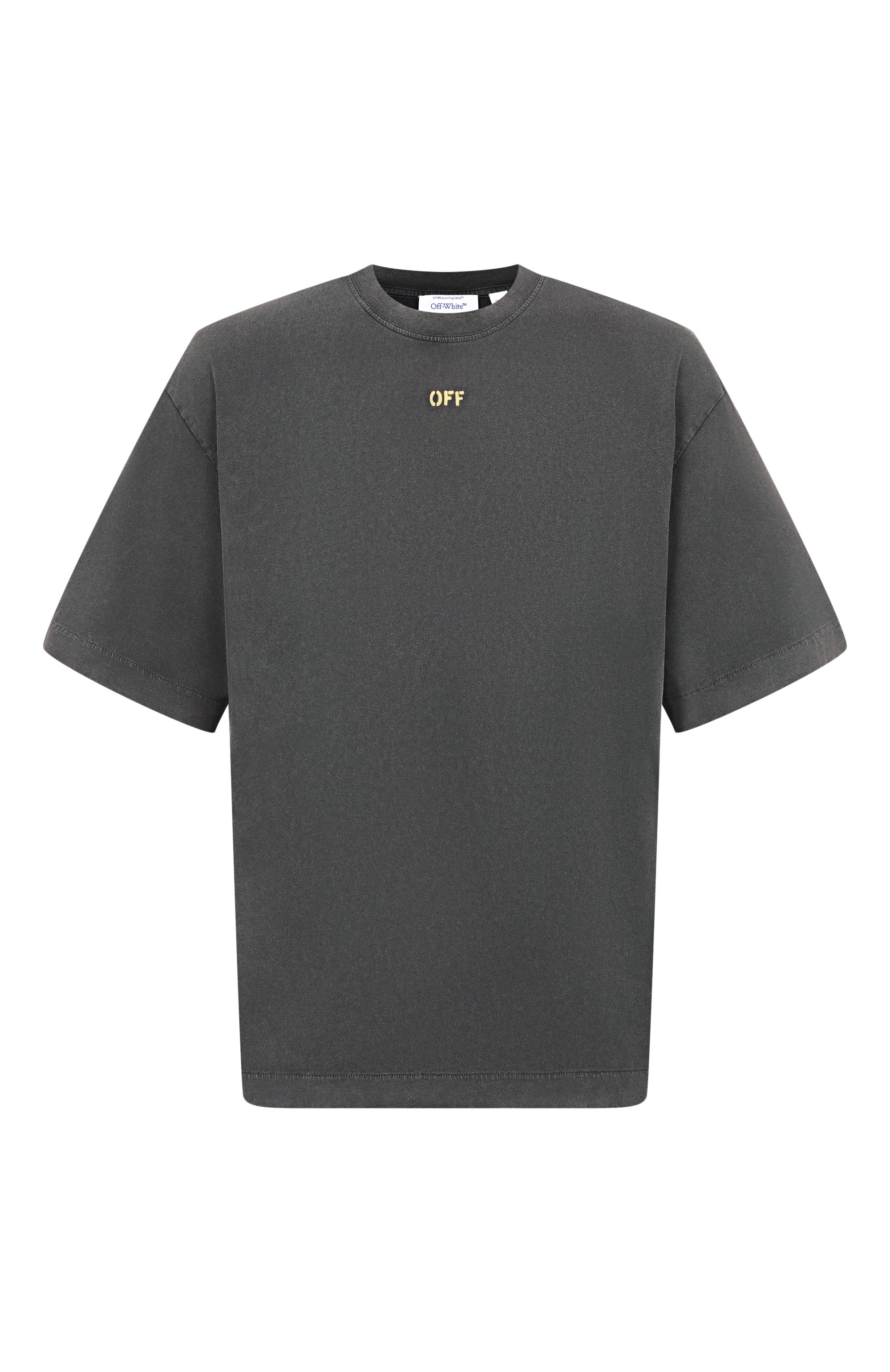 Хлопковая футболка OFF-WHITE темно-серого цвета по цене 39950 руб., арт. 0MAA120S26JER00B, фото 1 Хлопковая футболка OFF-WHITE, арт. 0MAA120S26JER00B, фото 1