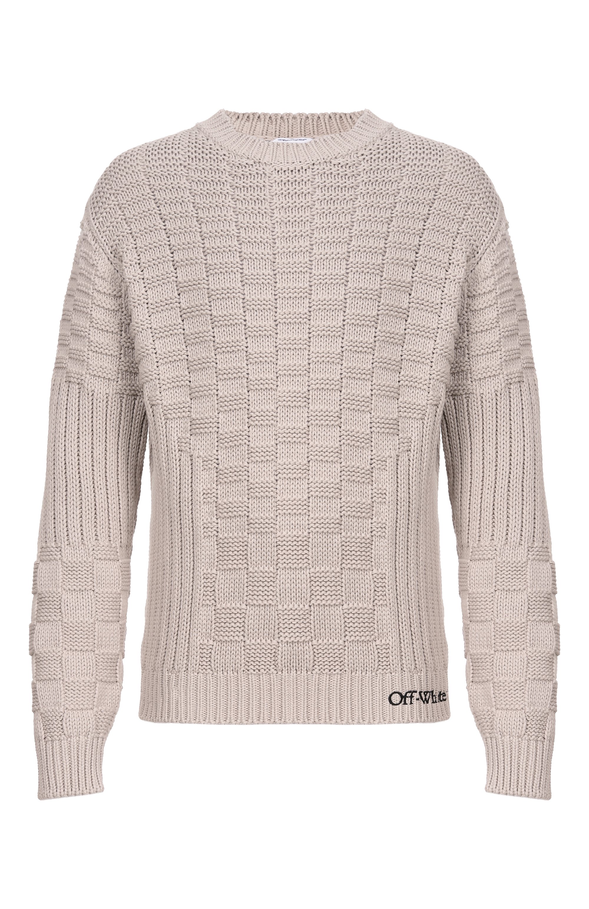 Хлопковый свитер OFF-WHITE светло-бежевого цвета по цене 89400 руб., арт. 0MHE20RS26KNI001, фото 1 Хлопковый свитер OFF-WHITE, арт. 0MHE20RS26KNI001, фото 1