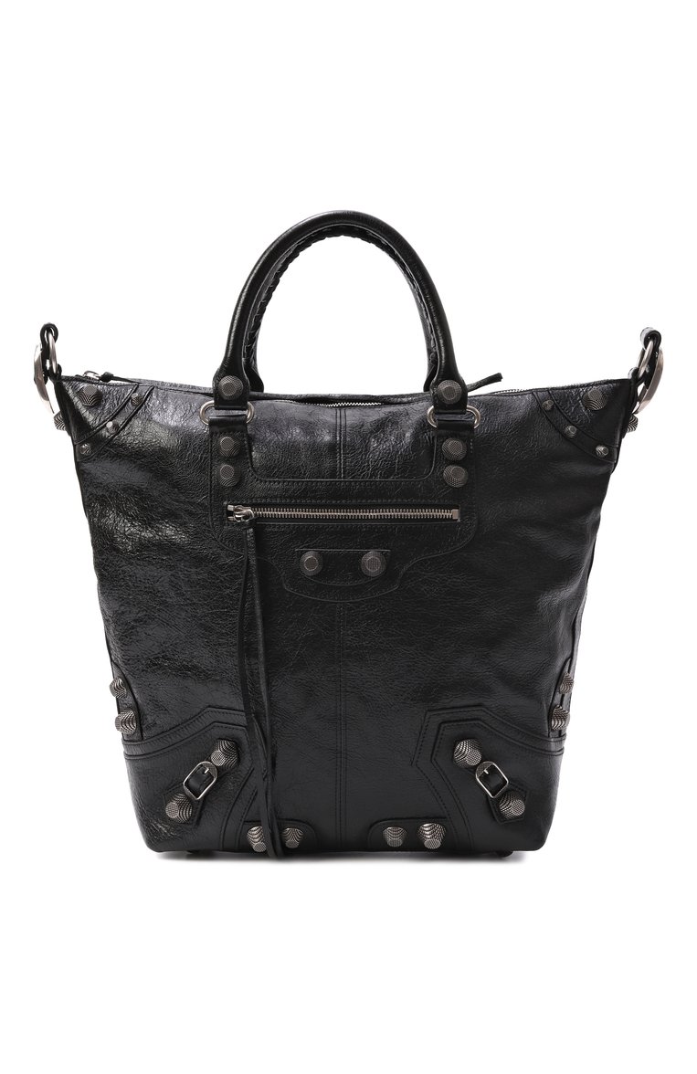 Мужская сумка-тоут le cagole medium BALENCIAGA черного цвета, арт. 719067/210KR | Фото 1 (Ремень/цепочка: На ремешке; Размер: large; Драгоценные камни: Проставлено; Материал сплава: Проставлено; Материал: Натуральная кожа)