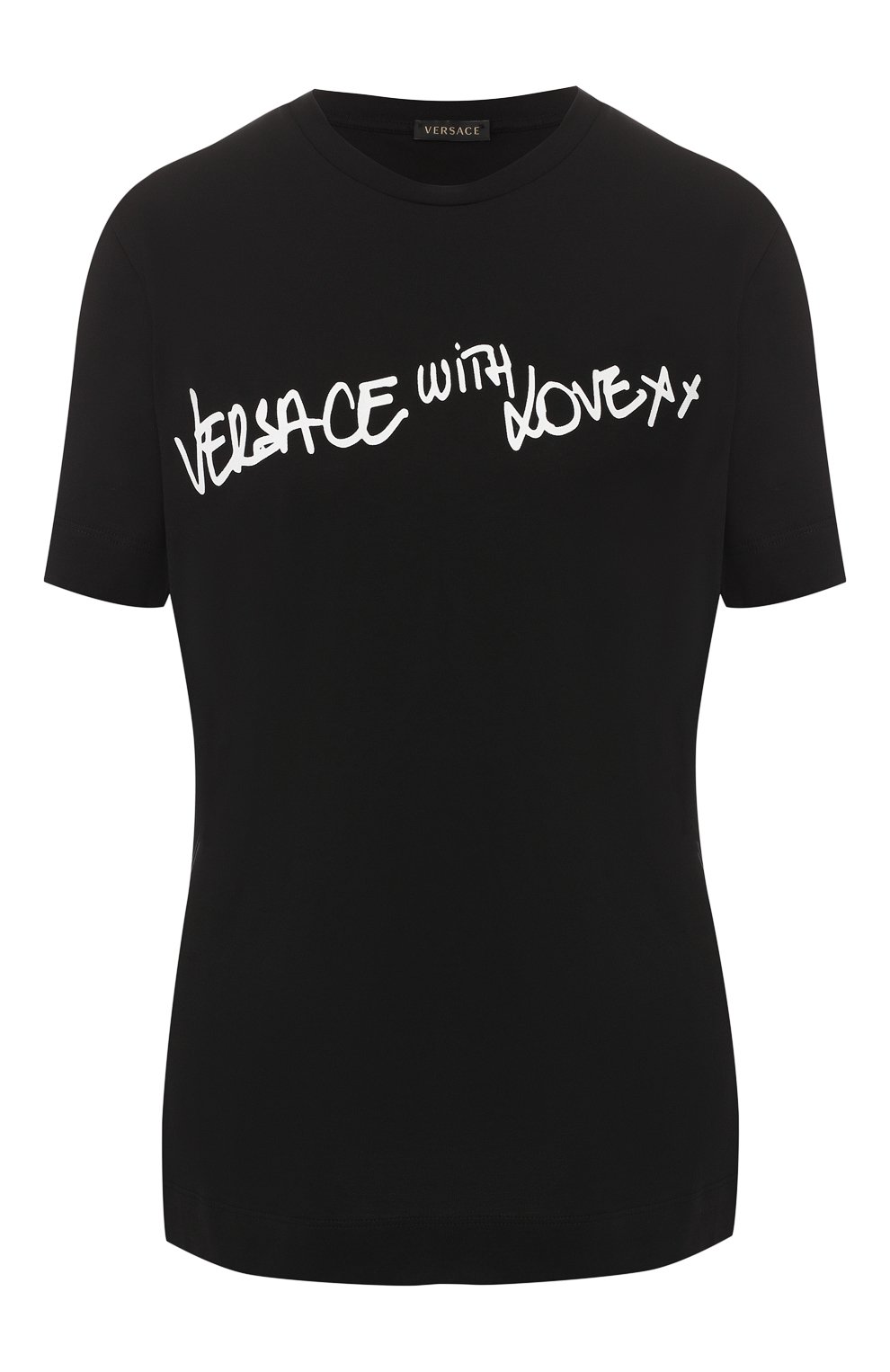 Хлопковая футболка VERSACE черного цвета по цене 24650 руб., арт. A82354/A228806, фото 1 Хлопковая футболка VERSACE, арт. A82354/A228806, фото 1