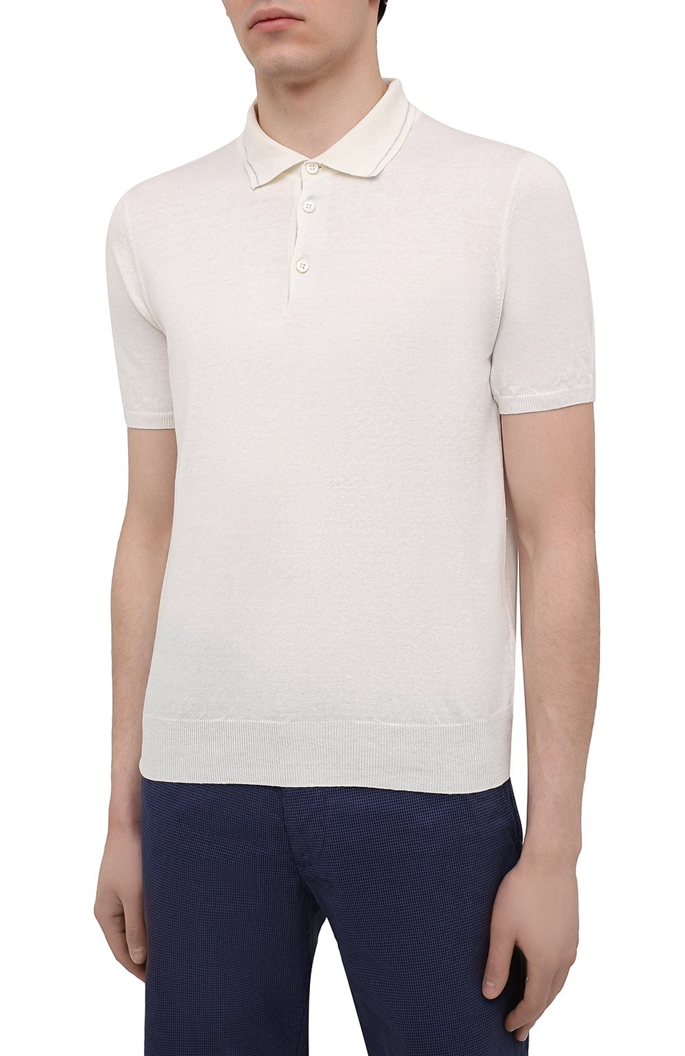 Поло изо льна и хлопка FIORONI белого цвета по цене 43950 руб., арт. MK20701C1, фото 3 Поло изо льна и хлопка FIORONI, арт. MK20701C1, фото 3