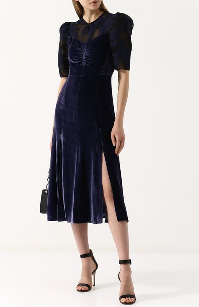 Приталенное бархатное платье-миди с коротким рукавом REBECCA TAYLOR, арт. 817654D625, фото 2