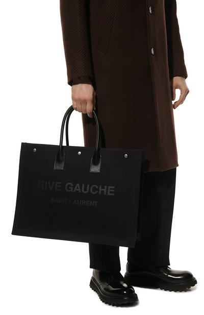 Текстильная сумка-шопер rive gauche large SAINT LAURENT темно-синего цвета по цене 133500 руб., арт. 509415/96N9E, фото 2 Текстильная сумка-шопер rive gauche large SAINT LAURENT, арт. 509415/96N9E, фото 2
