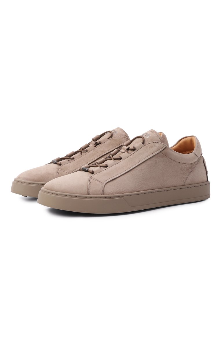 Мужские кеды из нубука TOD’S бежевого цвета, арт. XXM04L0JF40/6RN | Фото 1 (Материал внешний: Натуральная кожа; Подошва: Плоская; Материал внутренний: Натуральная кожа; Автоматизация ТО: Проставлено; Автоматизация состава: Проставлено; Материал утеплителя: Без утеплителя; Стили: Классический; Кросс-КТ: Низкие)