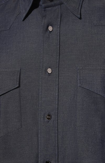 Хлопковая рубашка ZILLI темно-синего цвета по цене 75650 руб., арт. REGC02ZSLBL75ZS306709, фото 5 Хлопковая рубашка ZILLI, арт. REGC02ZSLBL75ZS306709, фото 5