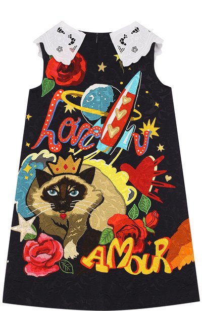 Мини-платье а-силуэта с принтом и кружевным воротником DOLCE & GABBANA, арт. 0131/L5JDW4/G7MBD/2-6, фото 2
