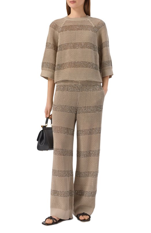 Хлопковый пуловер Brunello Cucinelli M58772800 Бежевый  M58772800 Фото 2