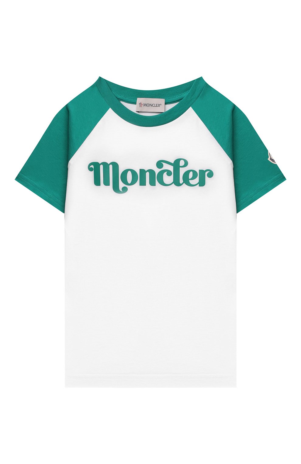 Комплект из футболки и шорт MONCLER зеленого цвета по цене 23450 руб., арт. G1-954-8M747-20-83907/12-14A, фото 2 Комплект из футболки и шорт MONCLER, арт. G1-954-8M747-20-83907/12-14A, фото 2