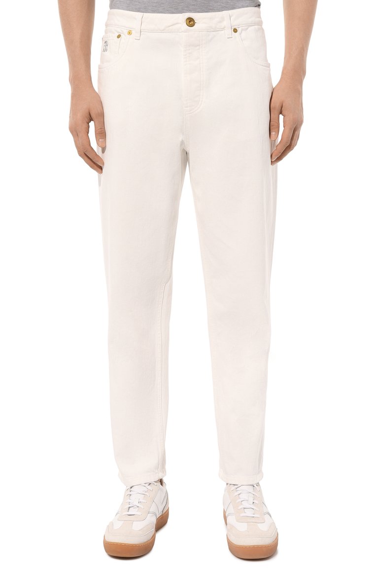 Мужские джинсы straight fit BRUNELLO CUCINELLI белого цвета, арт. M262PB2275 | Фото 3 (Длина (брюки, джинсы): Стандартные; Материал внешний: Хлопок, Деним; Кросс-КТ: Деним; Силуэт М (брюки): Прямые; Материал подклада: Хлопок; Стили: Повседневный; Автоматизация ТО: Проставлено; Автоматизация состава: Проставлено; Детали: Без декора)