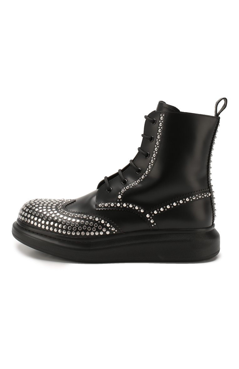 Мужские кожаные ботинки ALEXANDER MCQUEEN черного цвета, арт. 610808/WHX59 | Фото 3 (Подошва: Массивная; Материал внутренний: Натуральная кожа; Мужское Кросс-КТ: Байкеры-обувь; Материал утеплителя: Без утеплителя; Драгоценные камни: Проставлено; Материал сплава: Проставлено; Материал внешний: Натуральная кожа)