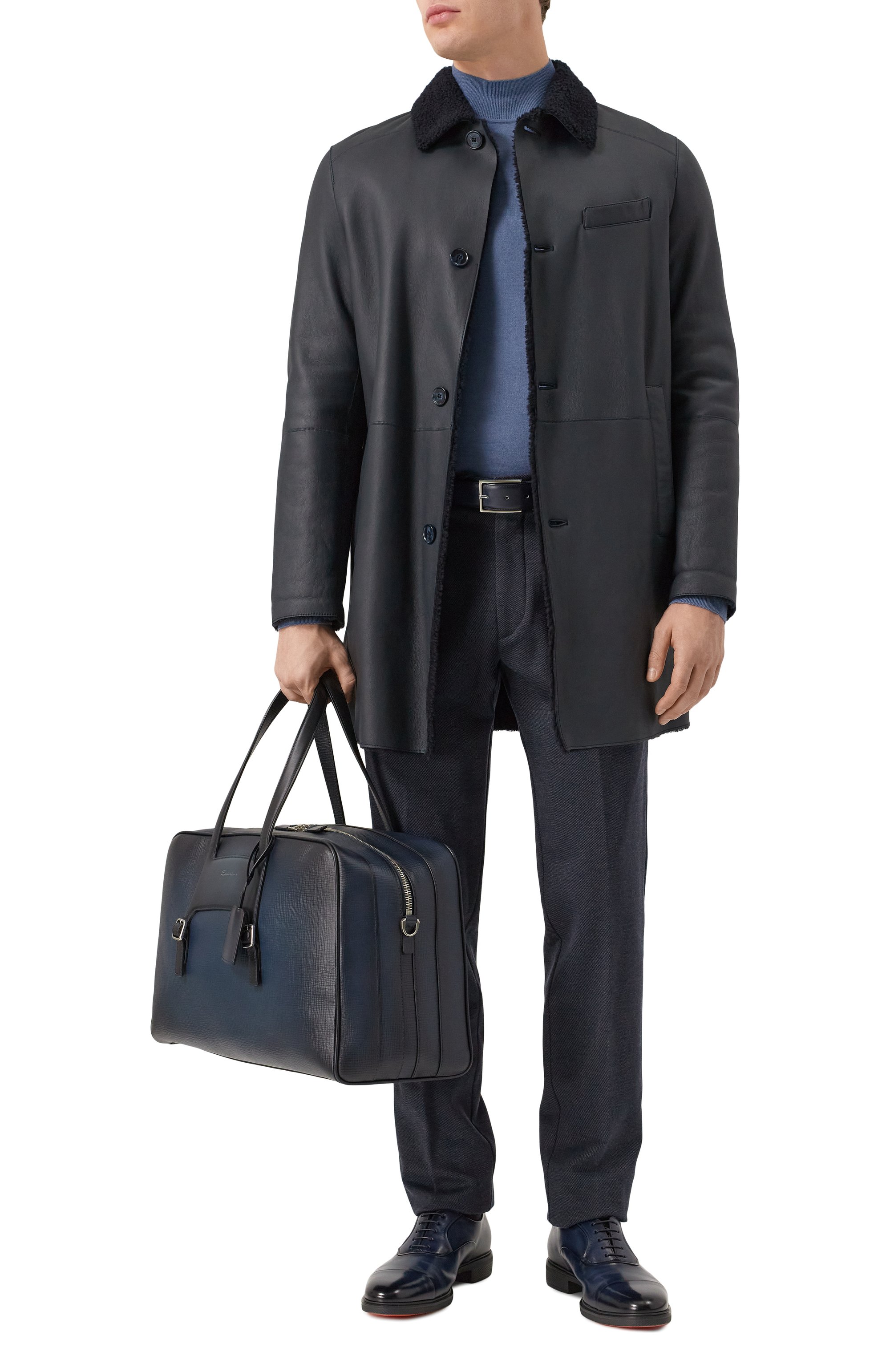 Кожаные оксфорды easy SANTONI темно-синего цвета по цене 77100 руб., арт. MGEG18957NEAXNTG, фото 2 Кожаные оксфорды easy SANTONI, арт. MGEG18957NEAXNTG, фото 2