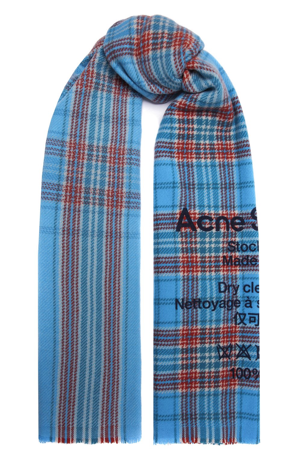 Шерстяной шарф ACNE STUDIOS голубого цвета по цене 24250 руб., арт. CA0082/W, фото 1 Шерстяной шарф ACNE STUDIOS, арт. CA0082/W, фото 1