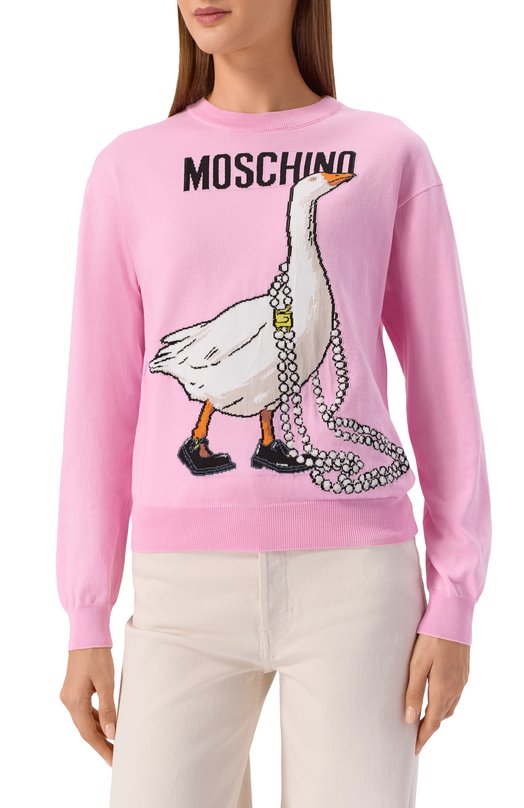Хлопковый пуловер Moschino V0918/0502 Розовый  V0918/0502 Фото 3