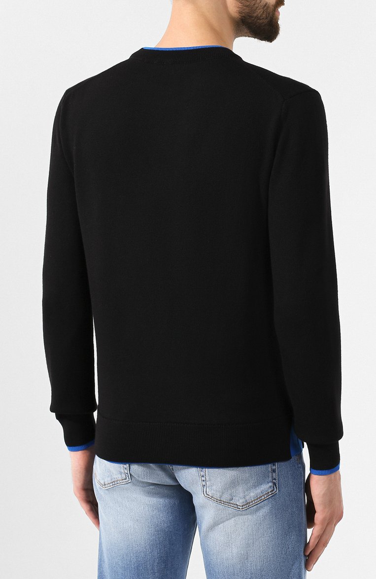 Мужской шерстяной джемпер KENZO черного цвета, арт. F965PU2023AB | Фото 4 (Мужское Кросс-КТ: Джемперы; Материал внешний: Шерсть; Рукава: Длинные; Рукава от горловины: Длинные; Длина (для топов): Стандартные; Статус проверки: Проверено, Проверена категория; Принт: Без принта; Вырез: Круглый; Стили: Кэжуэл)