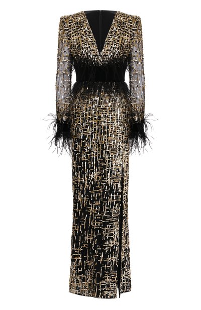 Платье с отделкой перьями ZUHAIR MURAD, арт. DRF21003/EMGT001, фото 1