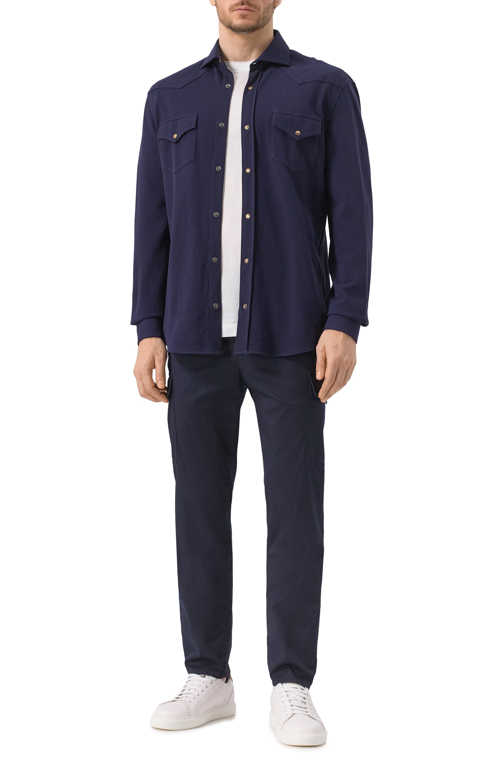 Хлопковая рубашка BRUNELLO CUCINELLI темно-синего цвета по цене 121500 руб., арт. ME854B2268, фото 2 Хлопковая рубашка BRUNELLO CUCINELLI, арт. ME854B2268, фото 2