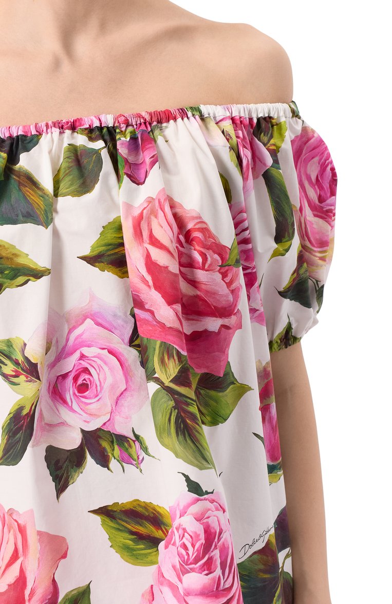 Женский хлопковый топ DOLCE & GABBANA разноцветного цвета, арт. F756UT/HS5S4 | Фото 5 (Рукава: Короткие; Материал внешний: Хлопок; Длина (для топов): Стандартные; Стили: Романтичный; Кросс-КТ: костюм; Автоматизация состава: Проставлено; Автоматизация ТО: Проставлено; Размерность: Товар большемерит; Re-sync: On)
