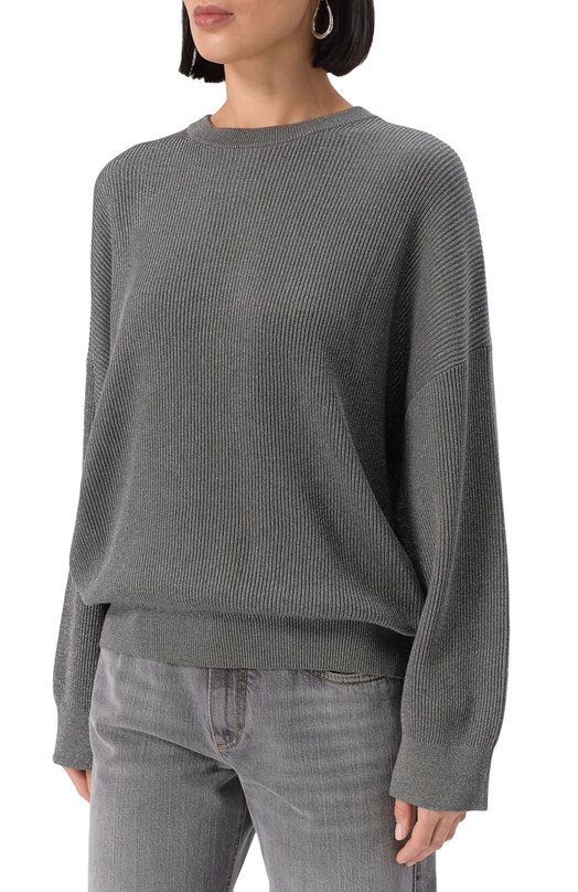 Свитер из хлопка и вискозы Brunello Cucinelli MAZ260200P Серый  MAZ260200P Фото 3