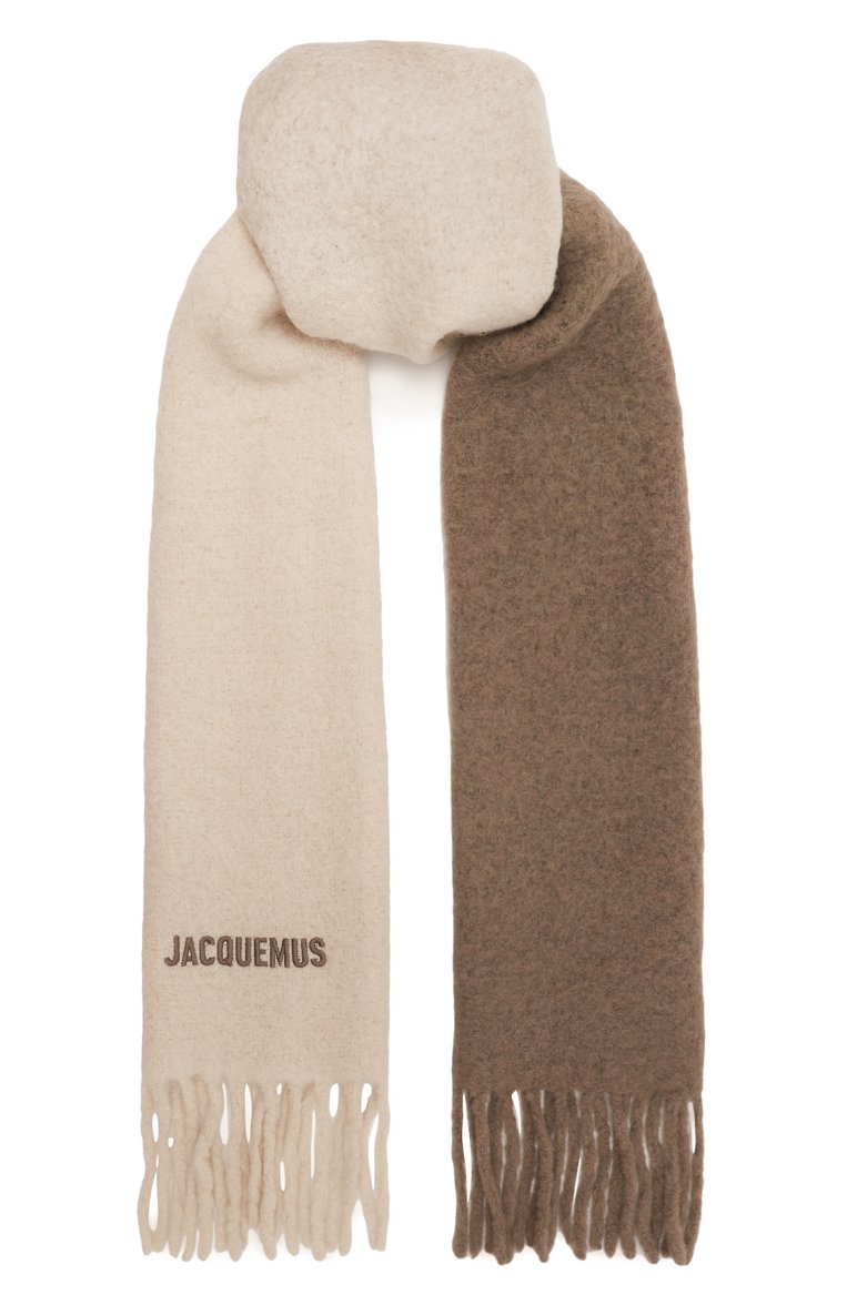 Женский бежевый шерстяной шарф JACQUEMUS купить в интернет-магазине ЦУМ ...