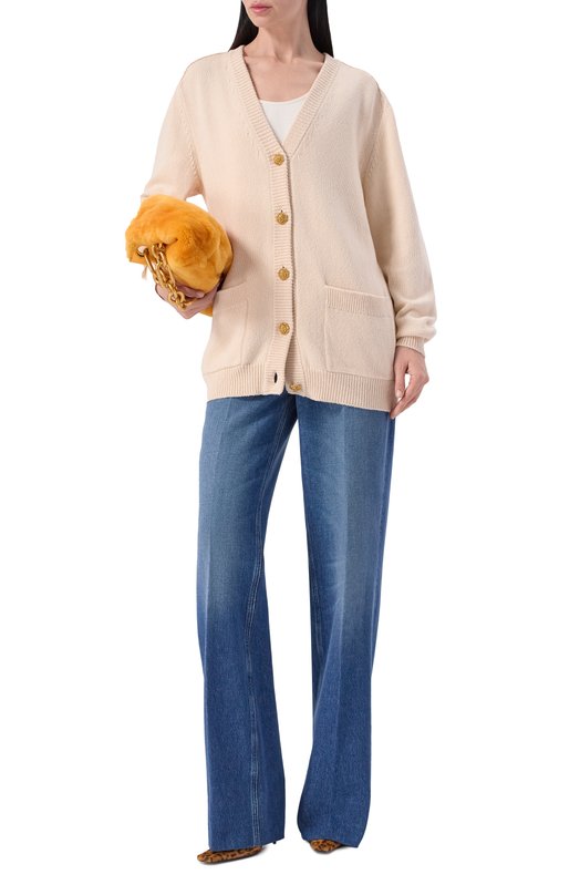 Кардиган из хлопка и кашемира Balmain GF0K0003/KJ83 Бежевый  GF0K0003/KJ83 Фото 2