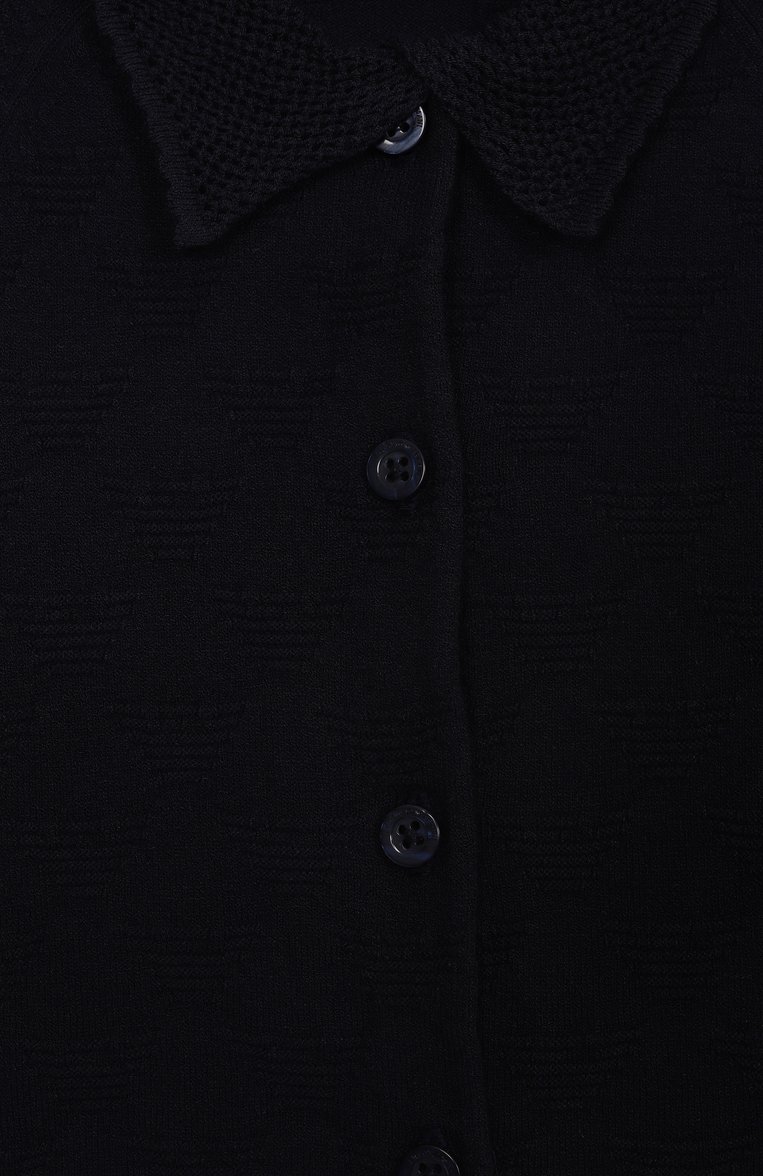 Детский кардиган из вискозы EMPORIO ARMANI темно-синего цвета, арт. EG000181/AF14111 | Фото 3 (Нос: Не проставлено; Материал внешний: Вискоза; Кросс-КТ НВ: Кардиганы; Ростовка одежда: 9 мес | 74 см, 12 мес | 80 см, 24 мес | 92 см, 36 мес | 98 см)