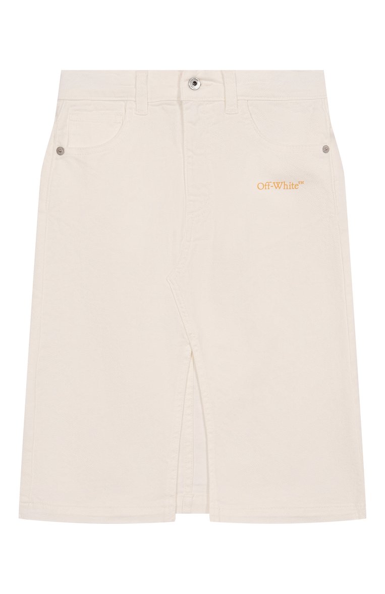 Детская джинсовая юбка OFF-WHITE молочного цвета, арт. 0GYD001S25DEN001/4-12 | Фото 1 (Автоматизация состава: Проставлено; Материал внешний: Хлопок, Деним; Нос: Не проставлено; Кросс-КТ: Деним; Ростовка одежда: 6 лет | 116 см, 10 - 11 лет | 140 - 146см, 8 лет | 128 см, 12 лет | 152 см)