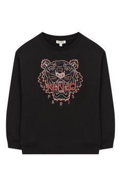 Детский хлопковый свитшот с вышивкой KENZO черного цвета, арт. KM15048/8A-12A | Фото 1 (Статус проверки: Проверено; Рукава: Длинные; Материал внешний: Хлопок; Принт: С принтом; Девочки Кросс-КТ: Свитшот-одежда; Драгоценные камни: Проставлено; Материал сплава: Проверено, Проставлено)