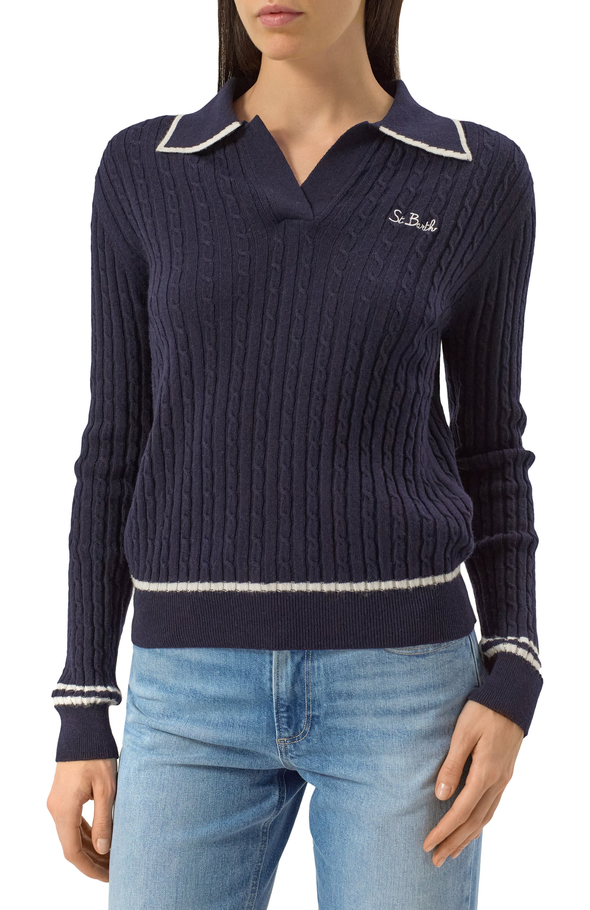 Пуловер из шерсти и вискозы MC2 SAINT BARTH темно-синего цвета по цене 21800 руб., арт. FL0RIANE/03088G, фото 3 Пуловер из шерсти и вискозы MC2 SAINT BARTH, арт. FL0RIANE/03088G, фото 3