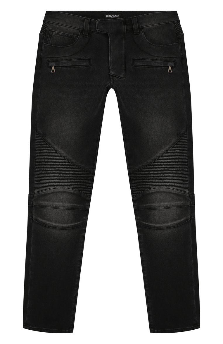 Детские джинсы с потертостями BALMAIN черного цвета, арт. 6L6550/LB020/12-16 | Фото 1 (Статус проверки: Проверено, Проверена категория; Материал внешний: Хлопок; Детали: Декор; Нос: Не проставлено)