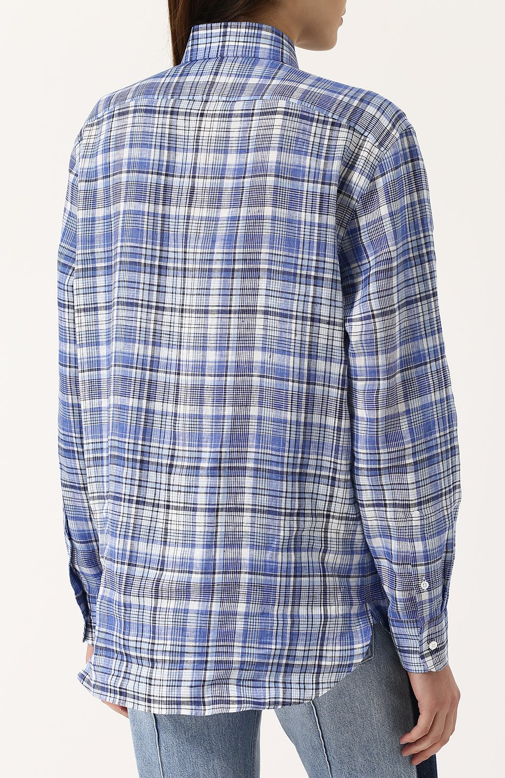 Льняная блуза свободного кроя в клетку RALPH LAUREN, арт. 290707940, фото 4