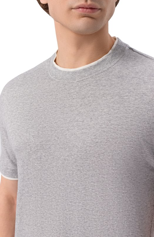 Футболка изо льна и хлопка Brunello Cucinelli MW8357427 Серый  MW8357427 Фото 5