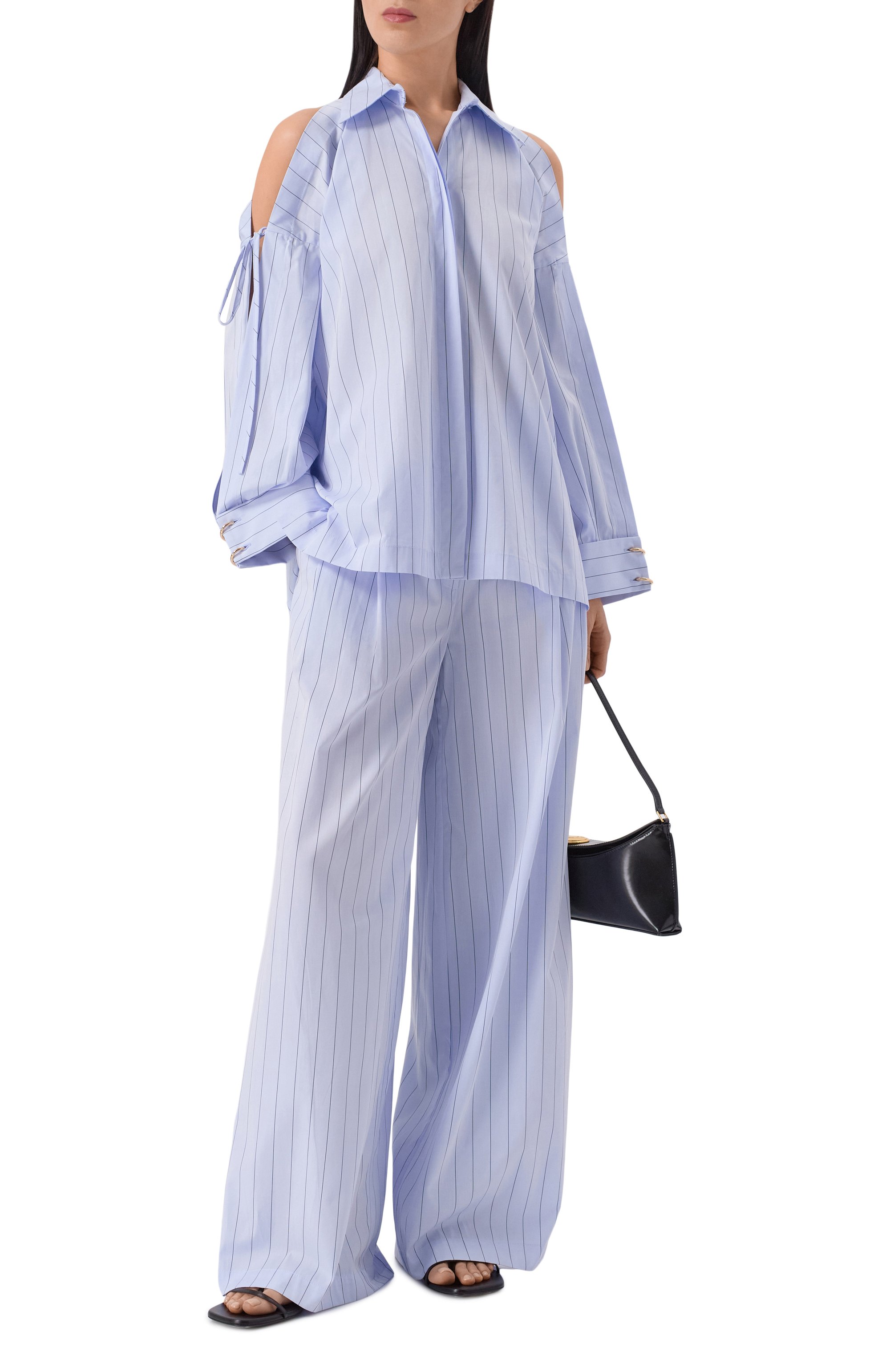 Хлопковые брюки ERIKA CAVALLINI голубого цвета по цене 44950 руб., арт. P6SJ20, фото 2 Хлопковые брюки ERIKA CAVALLINI, арт. P6SJ20, фото 2