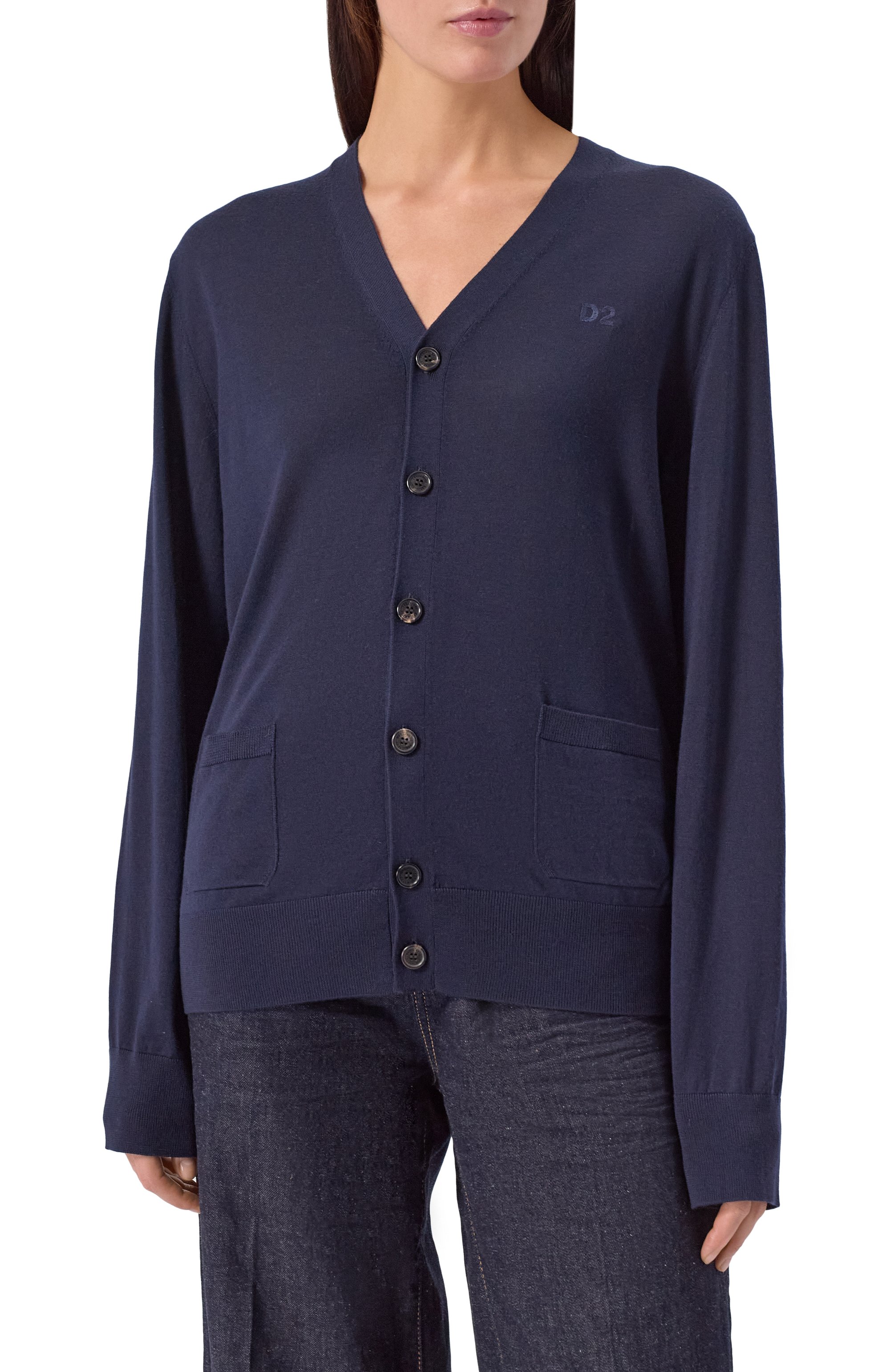 Шерстяной кардиган DSQUARED2 темно-синего цвета по цене 39950 руб., арт. S75HA1267/S18310, фото 3 Шерстяной кардиган DSQUARED2, арт. S75HA1267/S18310, фото 3
