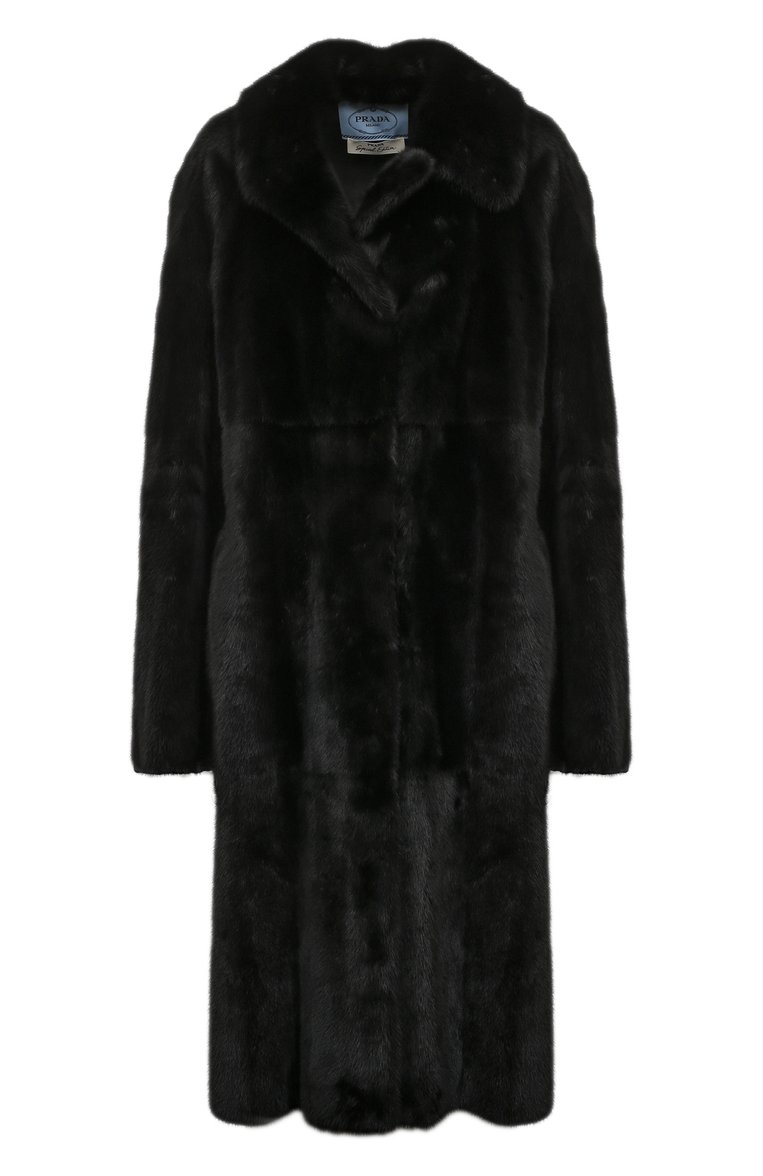 Женская шуба из норки PRADA черного цвета, арт. 166543-L89-F0002-211 | Фото 1 (Рукава: Длинные; Материал внешний: Натуральный мех, Натуральная кожа; Длина (верхняя одежда): До колена; Женское Кросс-КТ: Мех; Стили: Классический; Региональные ограничения белый список (Axapta Mercury): Не проставлено; Нос: Не проставлено; Кросс-КТ: Куртка; Автоматизация состава: Проставлено; Автоматизация ТО: Проставлено)