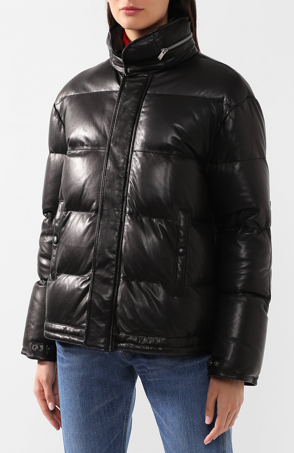 Кожаный пуховик с воротником-стойкой SAINT LAURENT, арт. 536747/YC2SW, фото 4