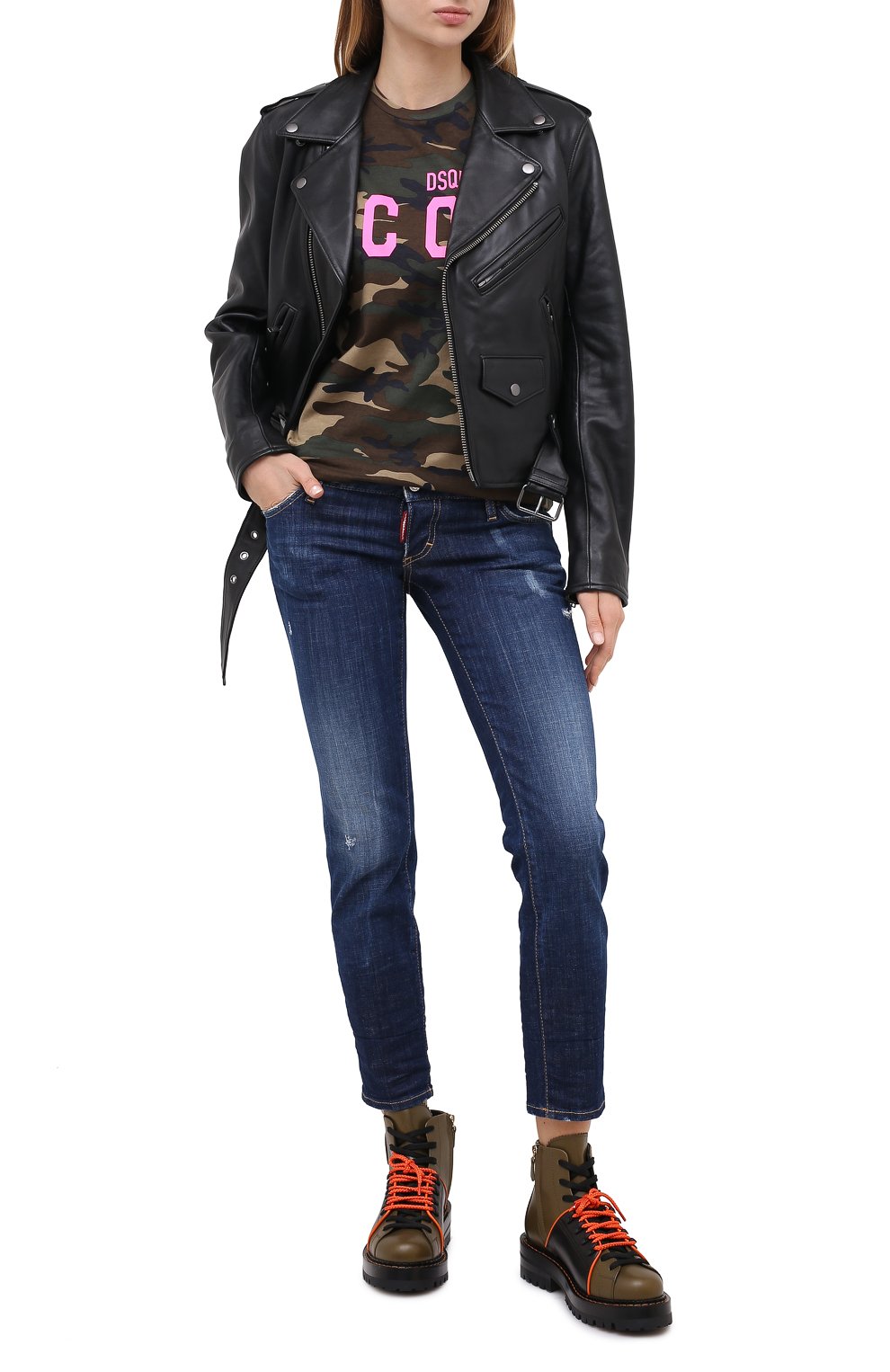 Футболка из вискозы DSQUARED2 хаки цвета по цене 23500 руб., арт. S80GC0008/S23723, фото 2 Футболка из вискозы DSQUARED2, арт. S80GC0008/S23723, фото 2