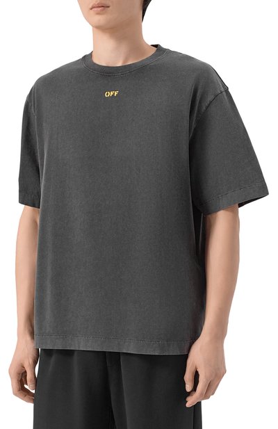 Хлопковая футболка OFF-WHITE темно-серого цвета по цене 39950 руб., арт. 0MAA120S26JER00B, фото 3 Хлопковая футболка OFF-WHITE, арт. 0MAA120S26JER00B, фото 3