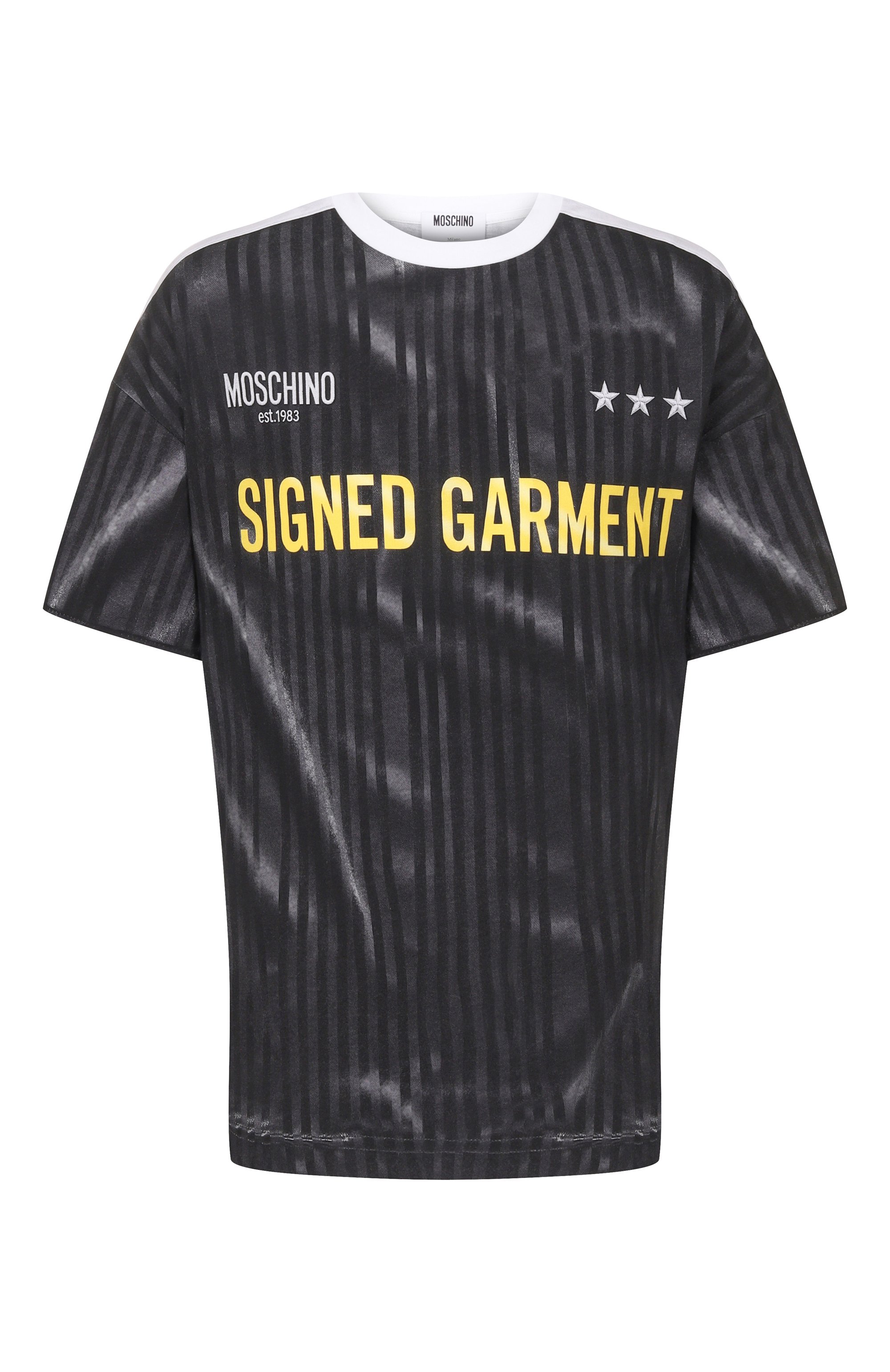 Хлопковая футболка MOSCHINO темно-серого цвета по цене 53550 руб., арт. A0701/0241, фото 1 Хлопковая футболка MOSCHINO, арт. A0701/0241, фото 1