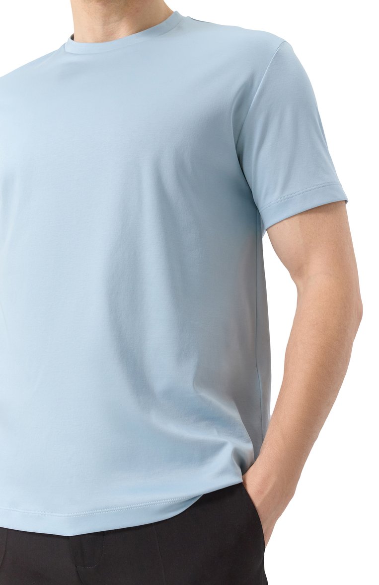 Мужская хлопковая футболка GIORGIO ARMANI голубого цвета, арт. 6LSM90/SJTKZ | Фото 5 (Материал внешний: Хлопок; Длина (для топов): Стандартные; Рукава: Короткие; Принт: Без принта; Стили: Кэжуэл; Кросс-КТ: Джерси; Мужское Кросс-КТ: Футболка-одежда; Автоматизация ТО: Проставлено; Автоматизация состава: Проставлено)