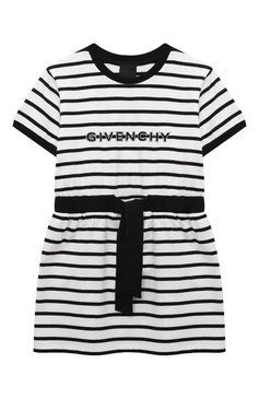 Детское хлопковое платье GIVENCHY черно-белого цвета, арт. H30043/4A-5A | Фото 1 (Материал сплава: Проставлено; Драгоценные камни: Проставлено; Рукава: Короткие; Материал внешний: Хлопок; Случай: Повседневный; Девочки Кросс-КТ: Платье-одежда; Ростовка одежда: 3 года | 98 см, 4 года | 104 см)