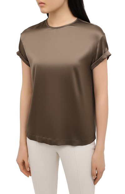 Шелковый топ BRUNELLO CUCINELLI хаки цвета по цене 96350 руб., арт. M0C59DE310, фото 3 Шелковый топ BRUNELLO CUCINELLI, арт. M0C59DE310, фото 3